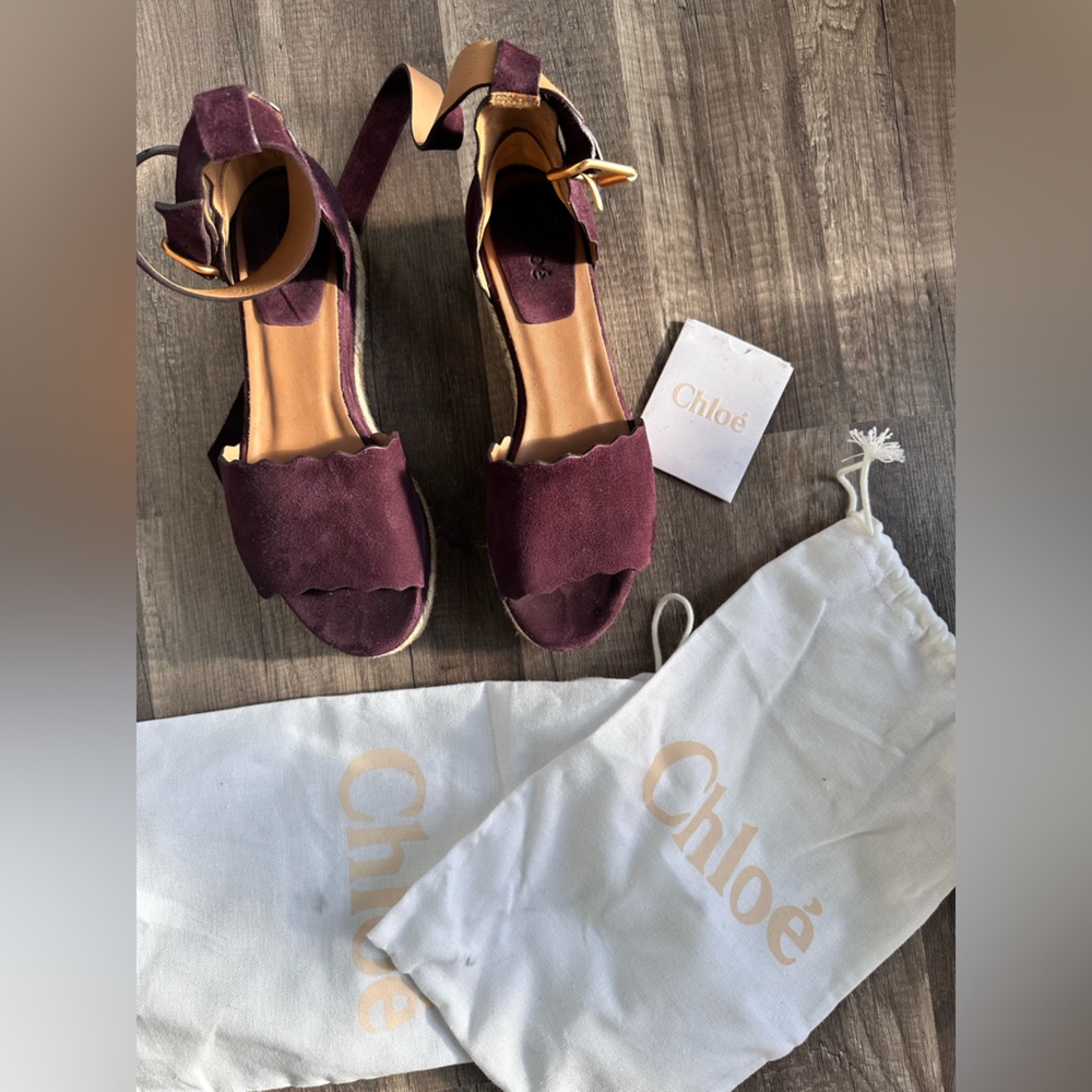 CHLOE Authentic Suede Wedge Espadrilles 💃🏻🌹🍷 - Picture 6 of 17